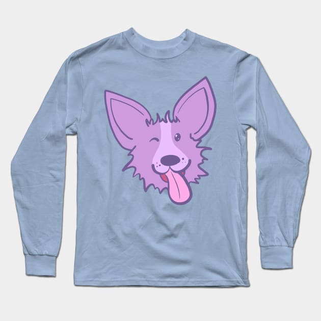 Cute Purple Winking Corgi Long Sleeve T-Shirt by KelseyLovelle